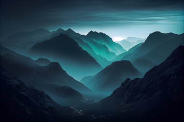 Mountain landscape with fog and clouds. AI Generative
