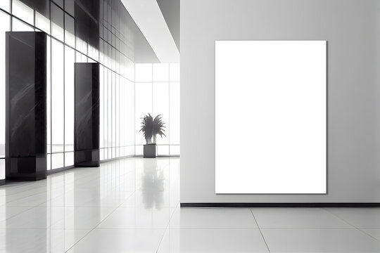 Interior of modern office with a blank poster. Mockup. AI Generative