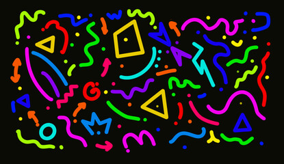 Rainbow color multicolored doodle design eye-catching black background suitable for general background illustration