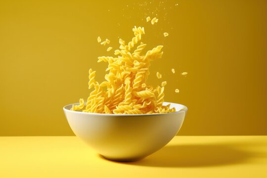 pasta in a bowl cup isolated on a yellow orange background