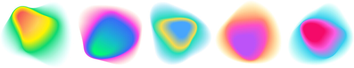 Abstract color gradient circle backgrounds, holographic iridescent round circles with liquid vibrant gradient blur, colors blend mesh with soft neon light, vector shapes.