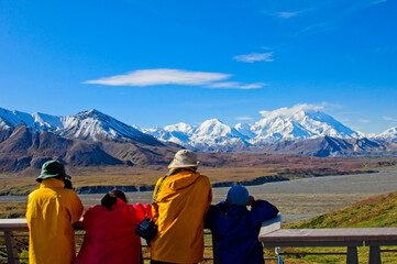 Travelers Viewing Denali in Denali National Park, Alaska