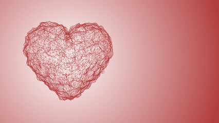 Abstract 3d illustration of a knitted red heart on a gradient background