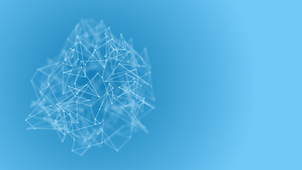 Abstract geometric blue 3d molecular mesh illustration of a plexus sphere with depth of field