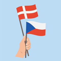 Flags of Denmark and Czech Republic, Hand Holding flags