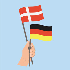 Flags of Denmark and Germany, Hand Holding flags