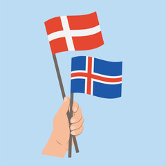 Flags of Denmark and Iceland, Hand Holding flags