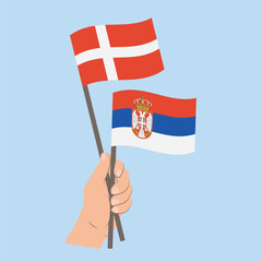 Flags of Denmark and Serbia, Hand Holding flags