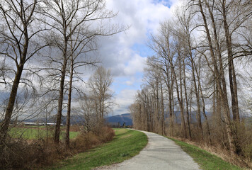 Autumn scenery with a path on the river dykes