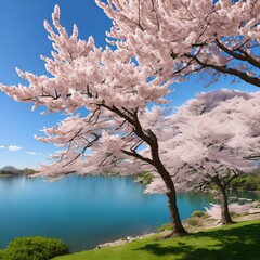 landscape view of cherry blossom sakura, generative art by A.I.