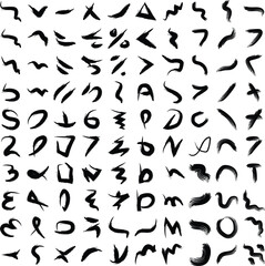 Hand Drawn Organic Shapes Dry Brush Stroke Black Set 100