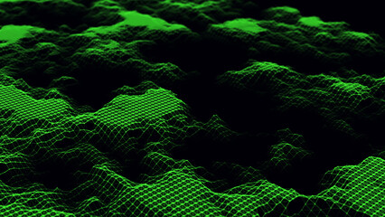 Abstract grid landscape background. Futuristic retro texture of mountains wave. For website and banner design. 3D rendering.