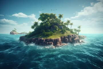 Landscape of a lonely island in the ocean. AI
