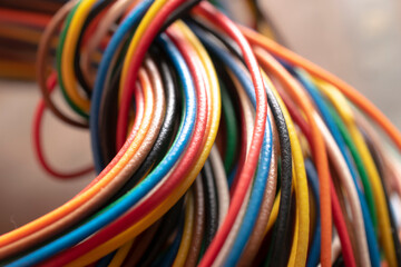 bundle of colorful cables, macro photo