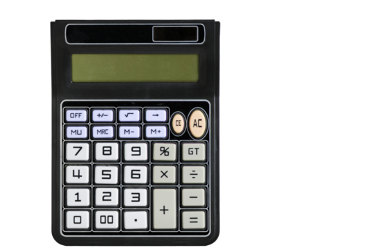 Calculator white background, closeup isolate.