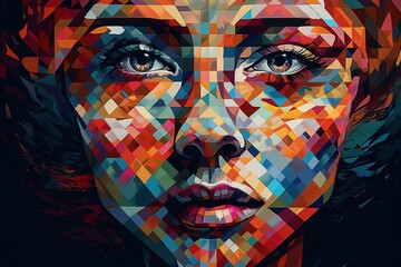 Colorful Mosaic Portrait of a Retro Abstract Human Face, Generative AI