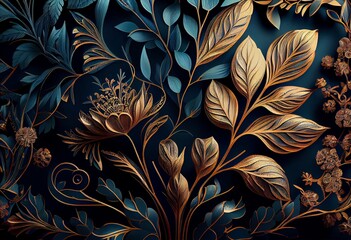 Intricate floral pattern. Floral banner in art nouveau style. Horizontal poster, greeting cards, headers, baner, website. Botanical banner with organic shapes, leaves and plants.. Generative AI