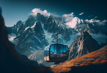 With Skyway Mont Blanc high in the Alps, Italy, Aosta Valley.
Near to Mont Blanc at 3,466 metres, Courmayeur. Generative AI - obrazy, fototapety, plakaty