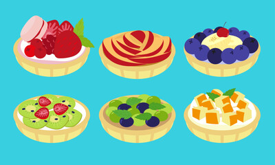 A series of mixed fruit tart in cute flat color style vector SET2