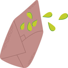 Paper bag with seeds. Home gardening and plant care concept. Gardening hobby. Hand drawn vector illustration.