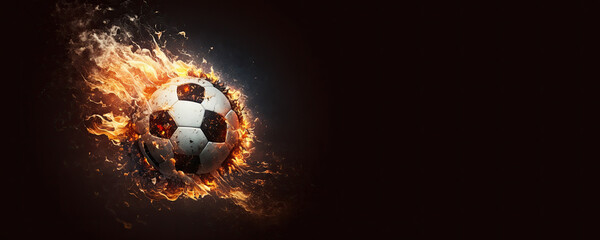 Soccer ball on fire banner, Generative AI