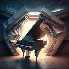 A piano flying in the musicstudio futuristic, created with generative AI technology.
