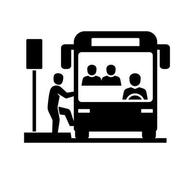 Passenger Getting on Bus Vector Icon