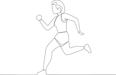 A woman running in the morning. Park activities one-line drawing