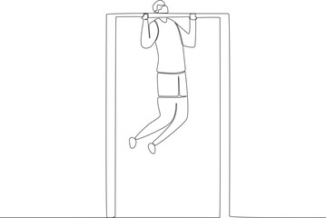A man doing pull up in the park. Park activities one-line drawing