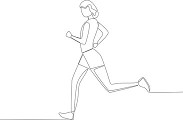 A woman is jogging in the park. Park activities one-line drawing