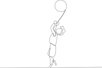 A boy throws a ball in the field. Park activities one-line drawing