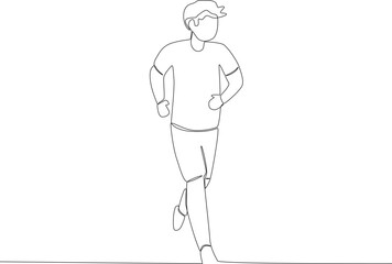 A young man jogging in the park. Park activities one-line drawing