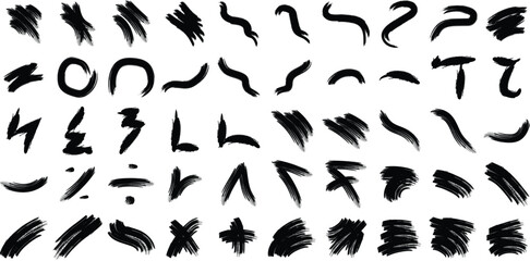 Hand Drawn Organic Shapes Dry Brush Stroke Black Set 50