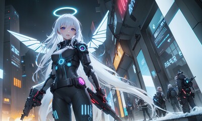 Fototapeta premium Japanese Anime Girl in Mechanical Armor. generative AI