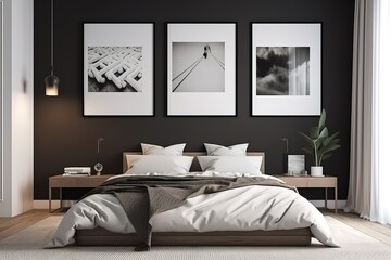 Modern bedroom Interior | Loft and modern bedroom in white / 3D render image | Beautiful Furnished Bedroom in New Luxury Home | Bedroom interior. 3d render, Generative AI