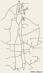 Detailed hand-drawn navigational urban street roads map of the OEKENE MUNICIPALITY of the Belgian city of ROULERS, Belgium with vivid road lines and name tag on solid background
