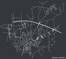 Detailed hand-drawn navigational urban street roads map of the BEVEREN MUNICIPALITY of the Belgian city of ROULERS, Belgium with vivid road lines and name tag on solid background