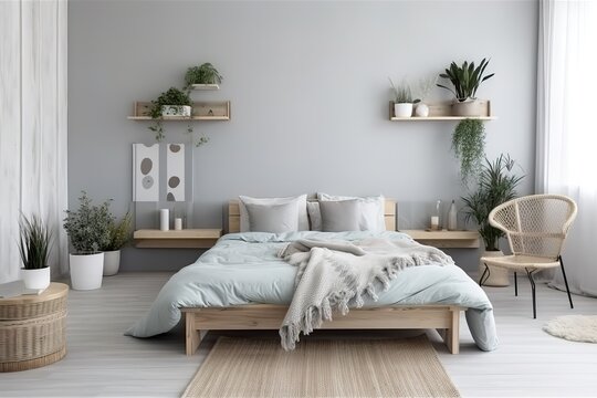 Modern bedroom Interior | Loft and modern bedroom in white / 3D render image | Beautiful Furnished Bedroom in New Luxury Home | Bedroom interior. 3d render, Generative AI