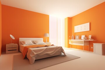 3d render of orange bedroom | Cosy bedroom interior inspired by autumn colors | Modern orange bedroom, Generative AI