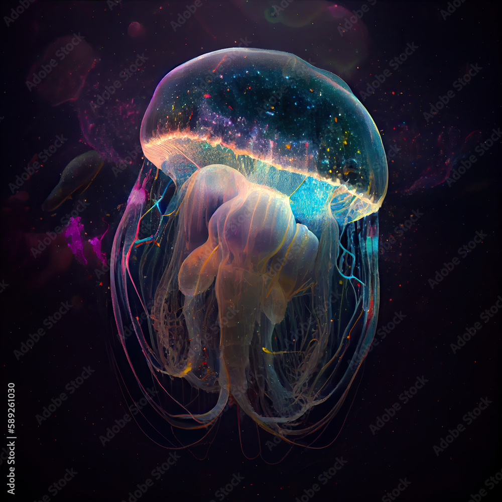 Wall mural a captivating image of a jellyfish superimposed on a galaxy created using generative ai