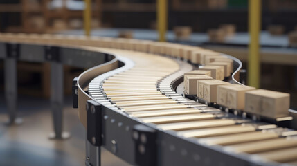 Package on a conveyor belt, Concept of automatic logistics management. Generative AI