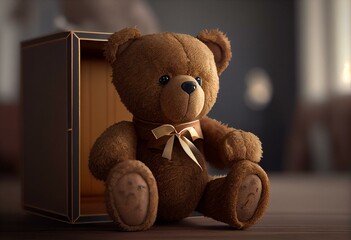 Teddy bear with gift box. IA Generative. Generative AI