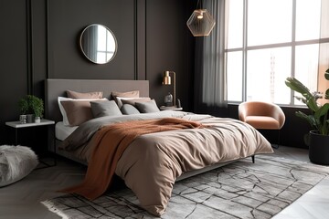 Modern bedroom interior. | Elegant room interior with large comfortable bed | Luxurious large bedroom | Stylish bedroom interior | Bedroom interior. 3d render, Generative AI