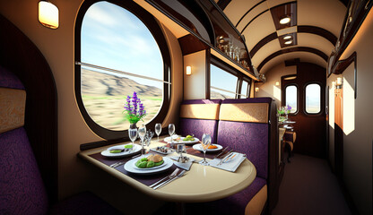 The interior  of a luxury train car 