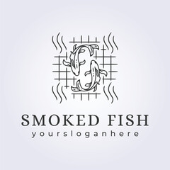 smoked or grill fish logo line art vector illustrtaion design salmon fish