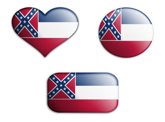 colorful art flag of mississippi state figures bottoms on a white background . concept collage. 3d illustration