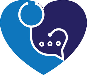 Health consult logo design template. Stethoscope isolated on bubble chat symbol