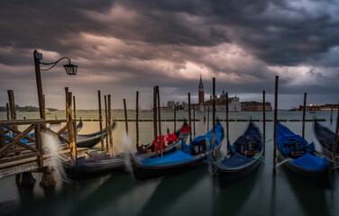Sunset with gondolas, Venezia, Italy