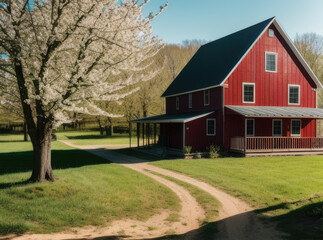 Obraz premium red barn in autumn