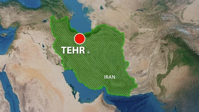 Designation of the borders of Iran on the map and the mark of the location of the city of Tehran